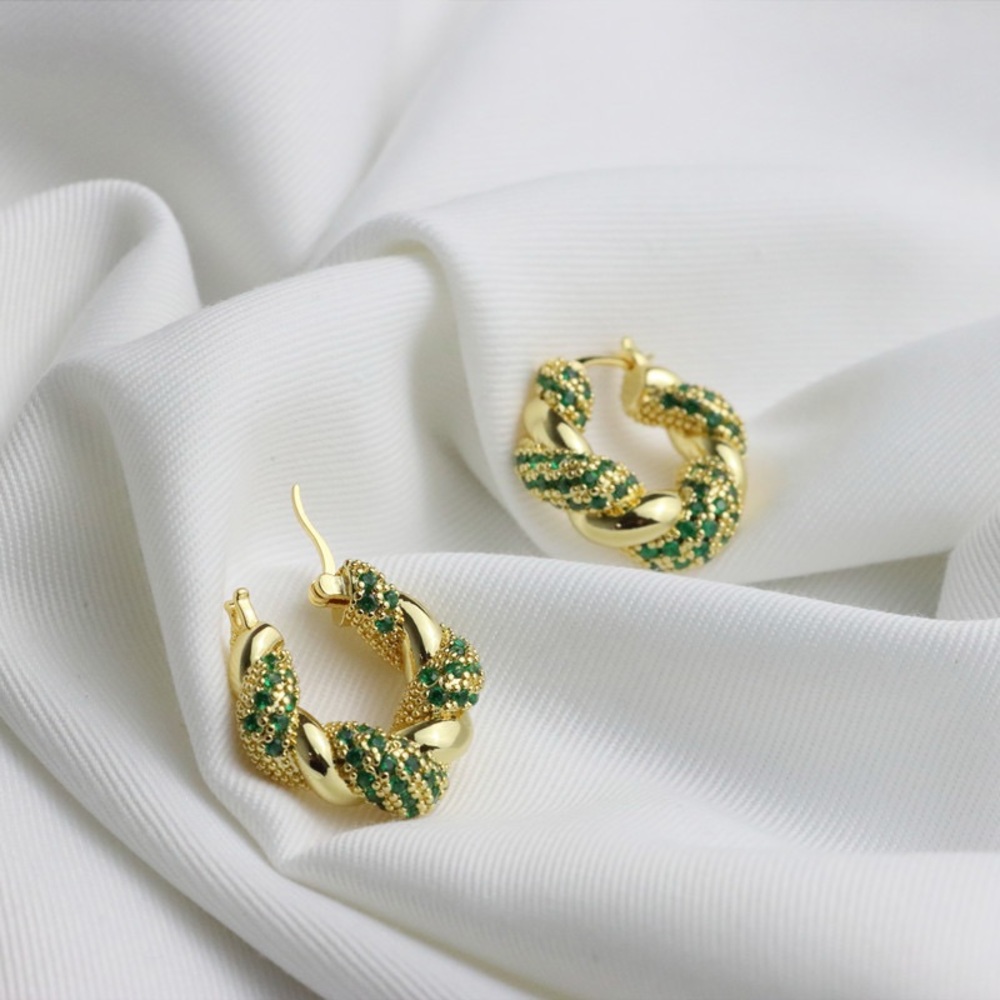 Elegant Gold and Green Hoop Earrings